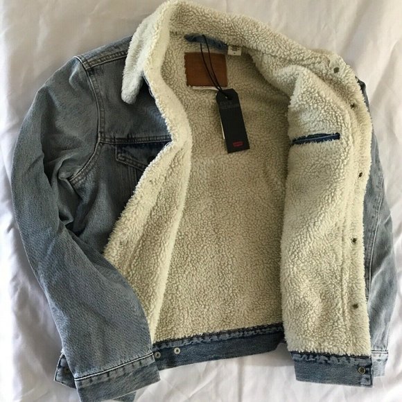 Levis Premium Trucker Sherpa Jean Jacket Stonebridge light wash NWT NEW - Picture 4 of 8